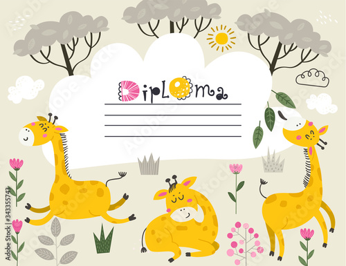 Diploma template with Giraffes