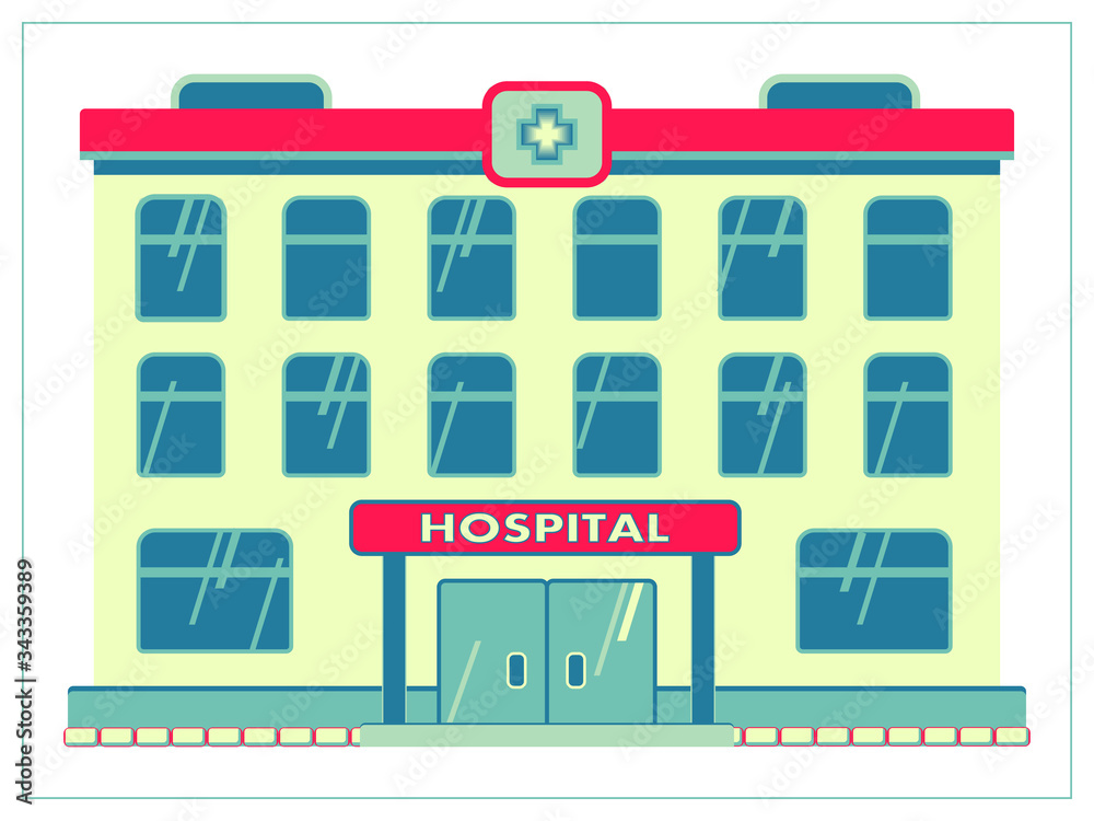 Vector flat illustration with a medical facility, hospital, ambulance. For your web, logo, app, UI. Isolated on white