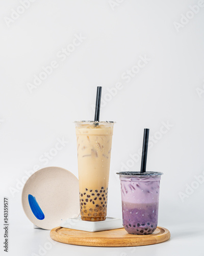 Bubble milk tea concept on white background, food concept background  photo