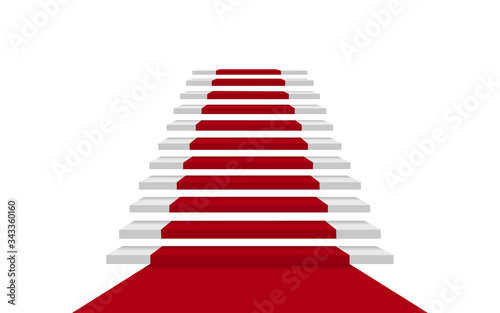 white staircase with red carpet in the white room