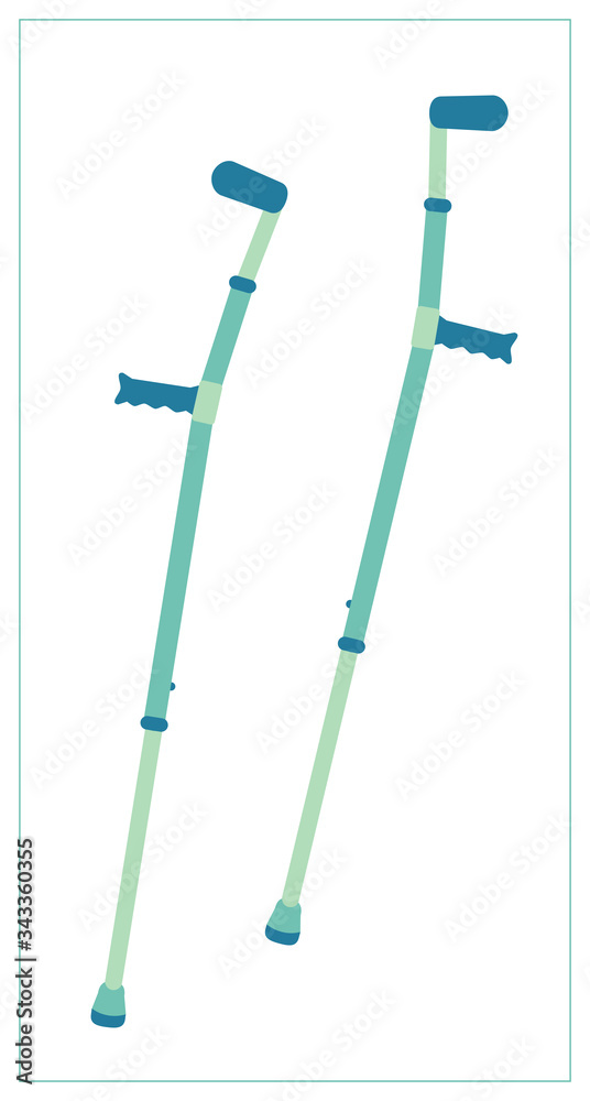 Vector flat illustration with Elbow crutch. Metal telescopic crutch icon. For your web site, logo, app, UI. Isolated Vector flat illustration with Elbow crutch. Metal telescopic crutch icon. For your web site, logo, app, UI. Isolated