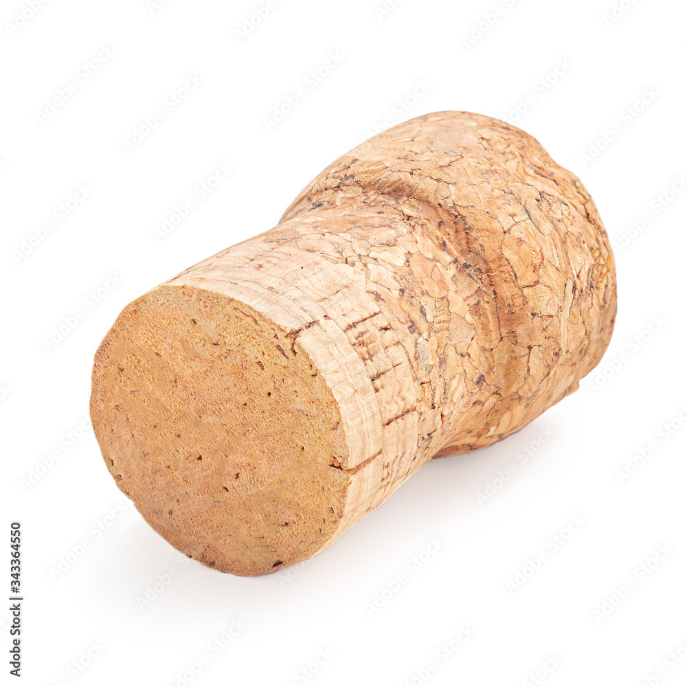 Wine cork isolated on white background macro. Cork stopper. Alcohol concept