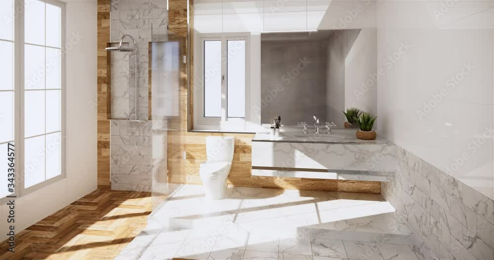 Zen design toilet tiles wall and floor - japanese style. 3D rendering