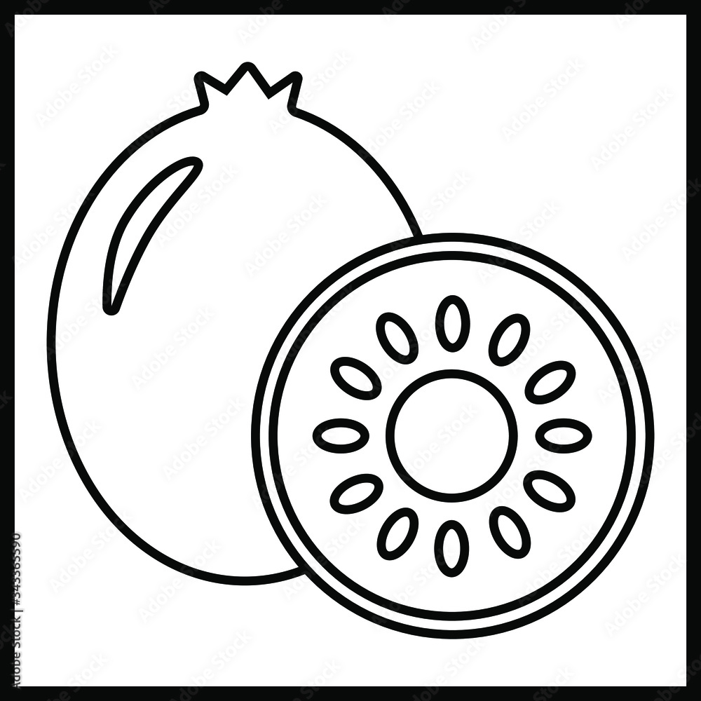 isolated illustration of a kiwi in black in vector
