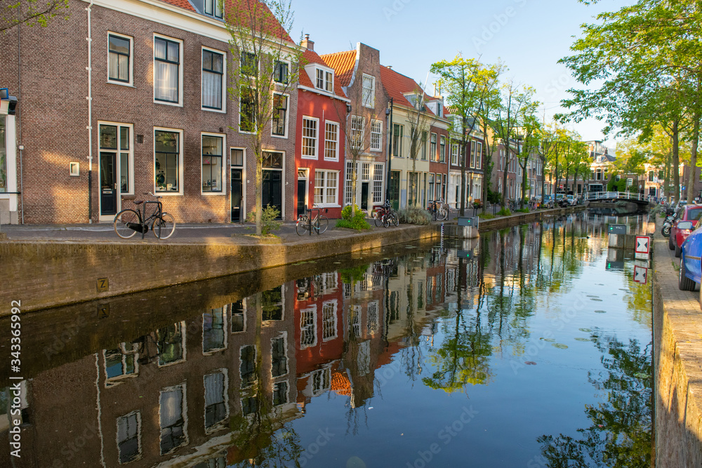 Typical dutch canal houses in Delft. 