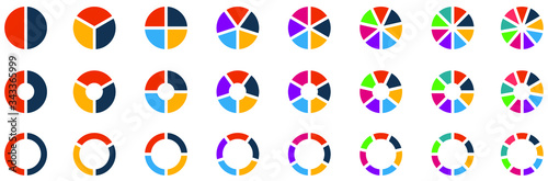 Pie chart 2-9 section business graph flat icon. Vector illustrator 