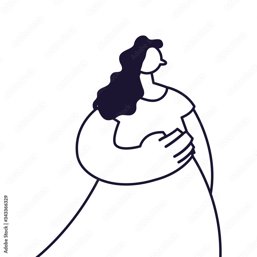 young woman standing, line style icon young woman standing, line style icon