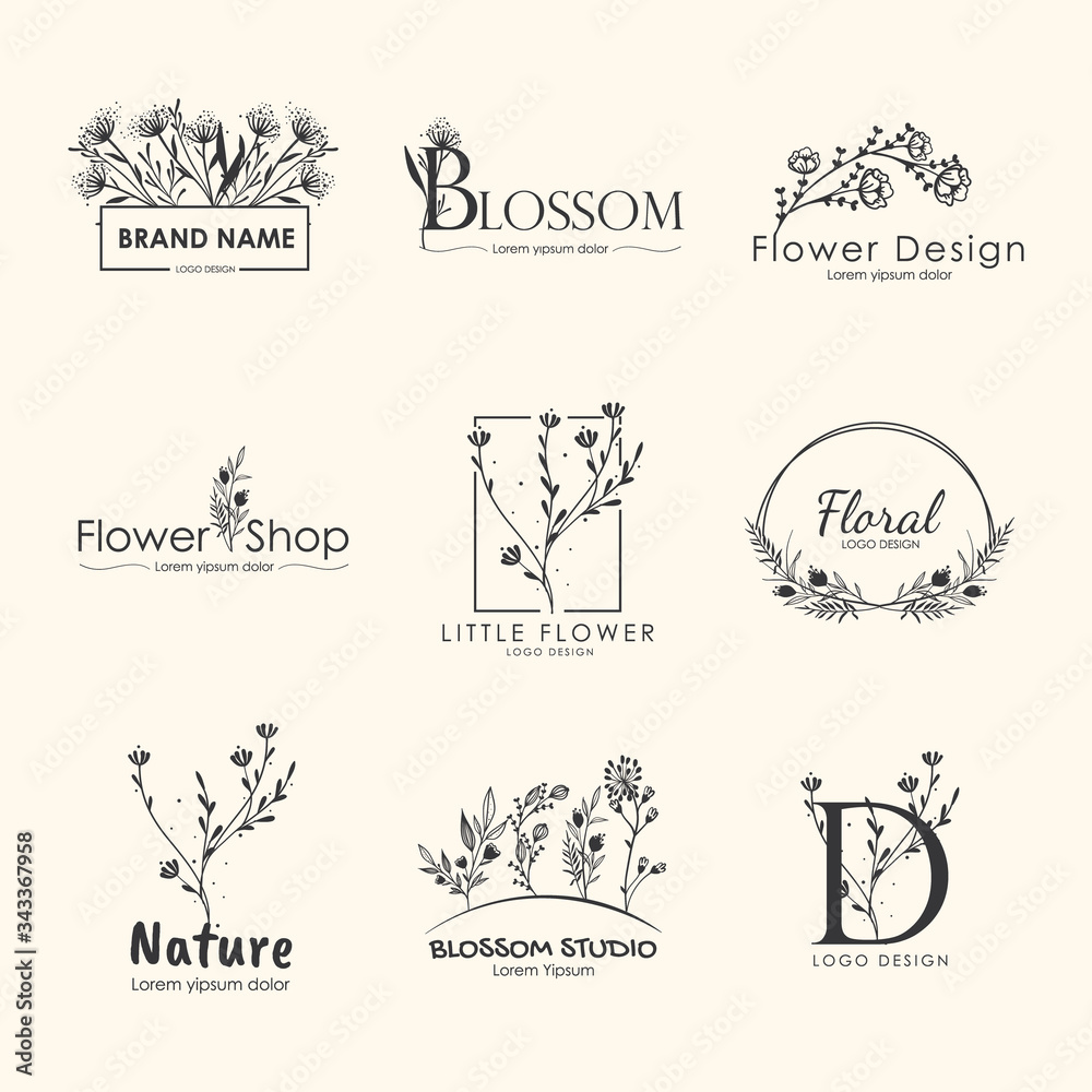 Floral elegant logos set.