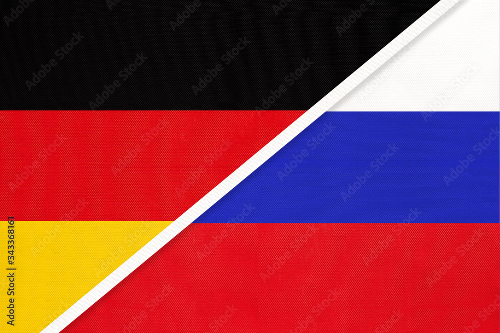 Federal Republic of Germany vs Russia, symbol of two national flags. Relationship between european countries.
