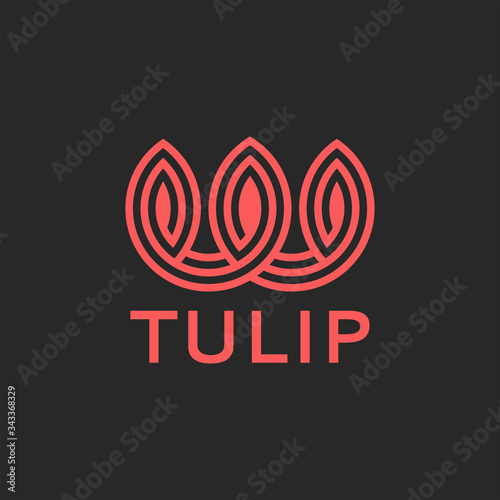 Tulip logo abstract flower monogram style, coral weaving lines art minimal style, beauty salon feminine emblem