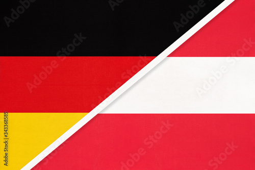 Federal Republic of Germany vs Austria  symbol of two national flags. Relationship between european countries.