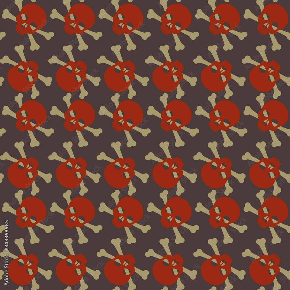 Seamless pattern with skulls and bones. Ornamental background. Vector colorful illustration. Endless texture.