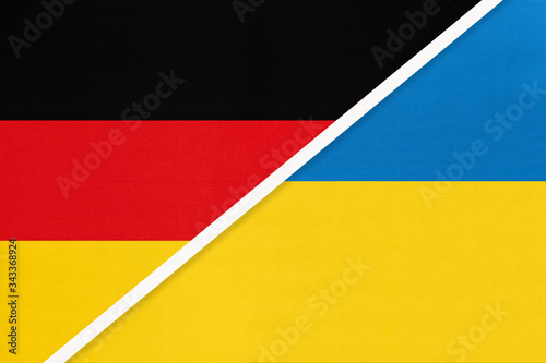 Federal Republic of Germany vs Ukraine  symbol of two national flags. Relationship between european countries.