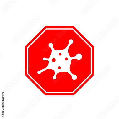 Coronavirus 2019-nCoV. Corona virus icon. Red sign isolated on white background. Stop pathogen respiratory infection. Design bacteria. Influenza pandemic Corona-virus prevention Vector illustration