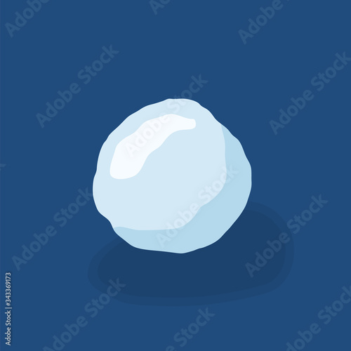 Snow ball ice. Winter design snowy icicle snowball. White blue snow template. Decoration isolated blue background. 3D cartoon snow ball. Christmas, New Year frozen. Vector illustration
