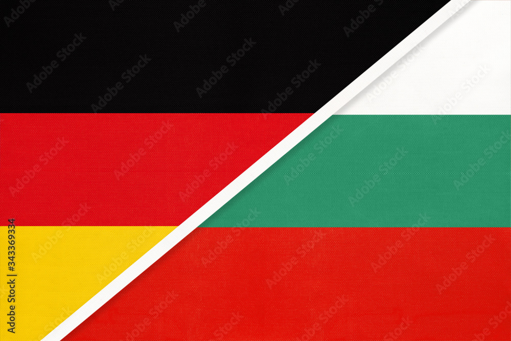 Federal Republic of Germany vs Bulgaria, symbol of two national flags. Relationship between european countries.