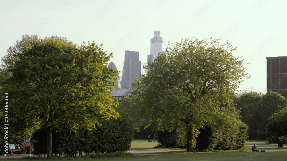 London parc at golden hour with city behind London parc at golden hour with city behind