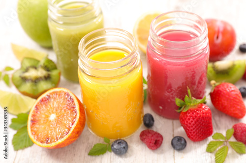 fruit juice, orange, berry fruit and kiwi smoothie