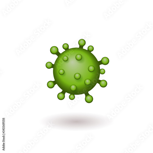Coronavirus 2019-nCoV. Corona virus 3D icon. Green sign isolated on white background. China pathogen respiratory infection. Design bacteria-cell. Influenza pandemic. Corona-virus. Vector illustration