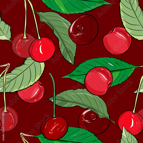 Ripe gooseberries seamless pattern. Summer berry background with berries. vector illustration, hand-drawing.