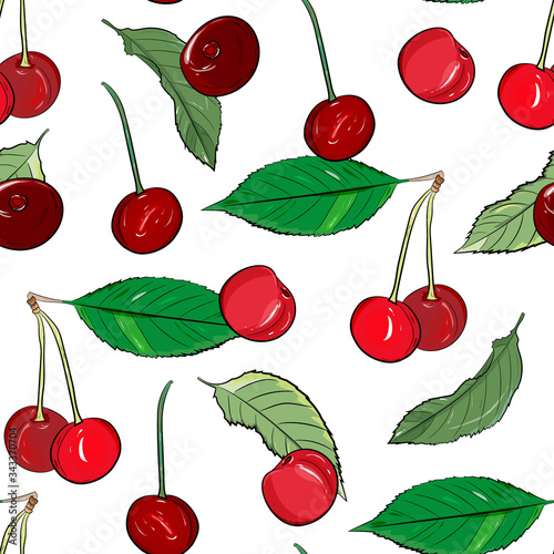 Ripe gooseberries seamless pattern. Summer berry background with berries. vector illustration, hand-drawing.