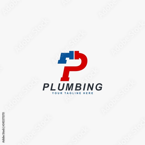 Plumbing repair logo design vector. Letter P monogram pipe illustration design. Industry vector icon.