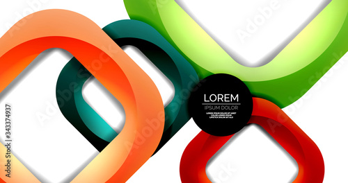 Square geometric vector abstract background, dynamic modern minimal template. Multicolored square shapes with round corners overlapping each other