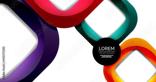 Square geometric vector abstract background, dynamic modern minimal template. Multicolored square shapes with round corners overlapping each other