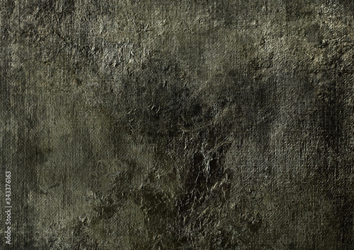 Old dark golden, bronze antique textured background. Dark grey-brown canvas texture, handmade flax. Potal.