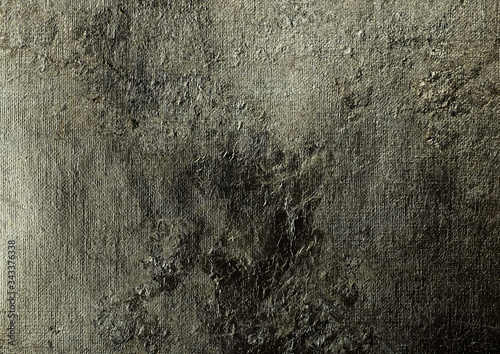 Old dark golden, bronze paper antique textured background. Dark grey-brown canvas texture, handmade flax. Potal.