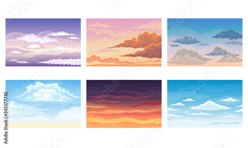 Sky View with Clouds Scudding Across It and Staying Still Vector Scene Set