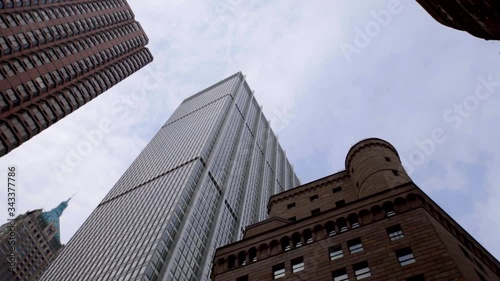 Upward rotating view of NYC buildings from Third Avenue street level. Rotating The Camera With A View From Above On Skyscrapers photo