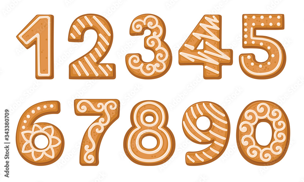 Gingerbread Cookies in the Shape of Arabic Numbers Vector Set Gingerbread Cookies in the Shape of Arabic Numbers Vector Set