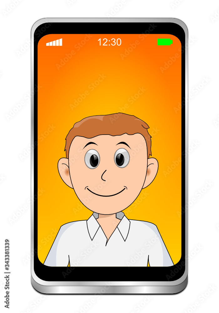 Young man using video chat on Smartphone - 3D illustration Young man using video chat on Smartphone - 3D illustration