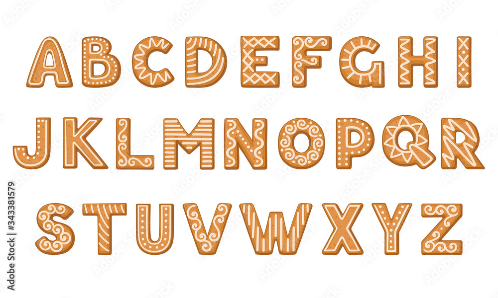 Gingerbread Cookies in the Shape of Alphabet with Icing Sugar Ornament Vector Set Gingerbread Cookies in the Shape of Alphabet with Icing Sugar Ornament Vector Set