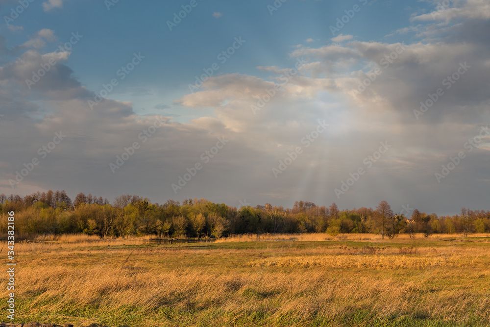 Fototapeta premium Spring rural landscape with river Ros, Ukraine.