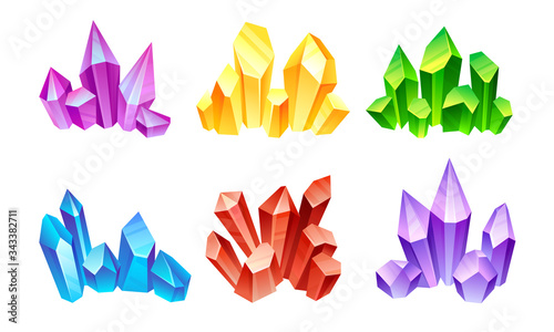 Magic Crystals of Different Colors Piled Together Vector Set