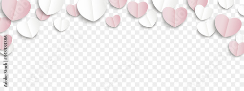 White Pink Paper Folded Hearts Header Transparent