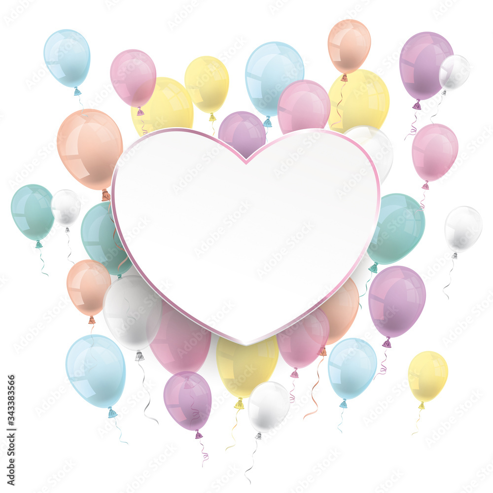 Paper Heart Pastel Colored Balloons