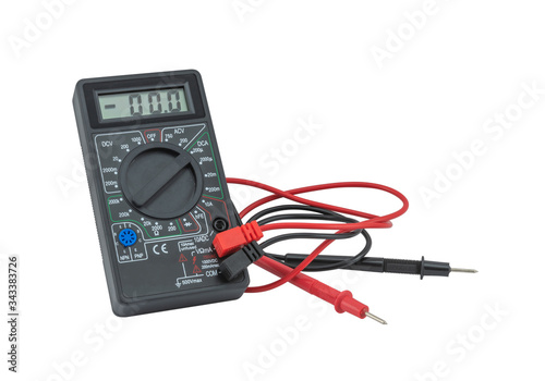 Digital multimeter on white background