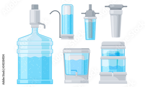 Portable Water Filters or Water Purifiers for Making Liquid Accessible for Drinking Vector Set