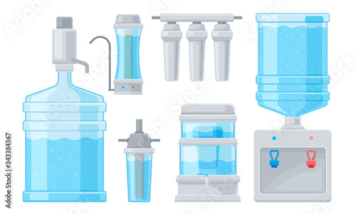 Portable Water Filters or Water Purifiers for Making Liquid Accessible for Drinking Vector Set