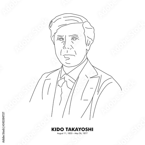 木戸孝允（1833 - 1877）　歴史上の人物　線画イラスト