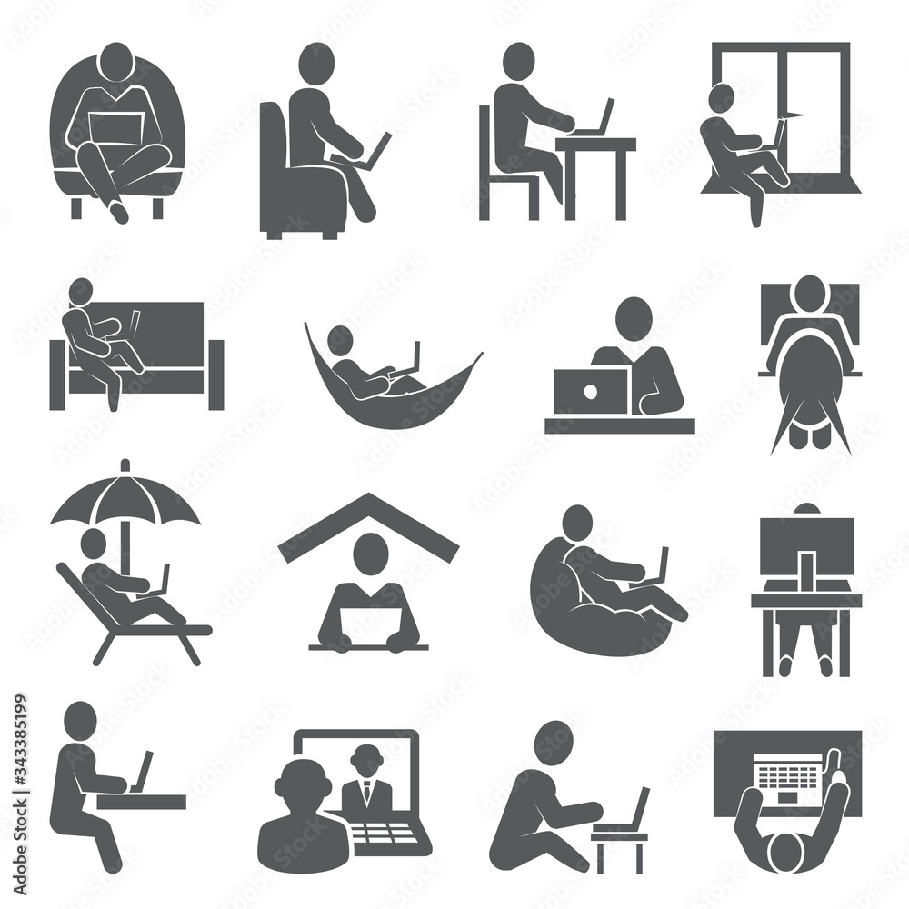 Work at home icons on white background Work at home icons on white background