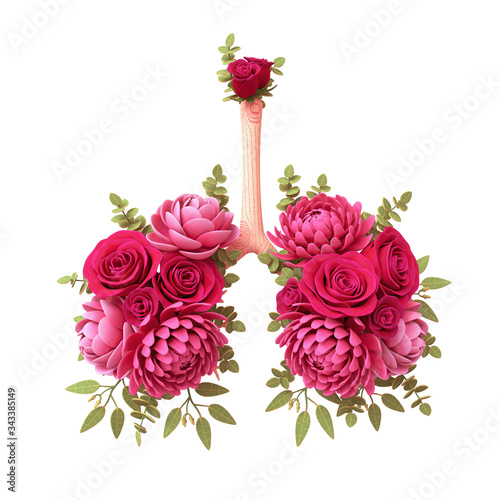 Εκτύπωση καμβά Botanical Floral Lungs with red blooming roses, peonies, chrysanthemum, eucalyptus