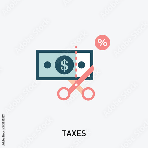 Tax Icon. Scissors cutting money icon stock illustration Vector illustration in modern flat style.