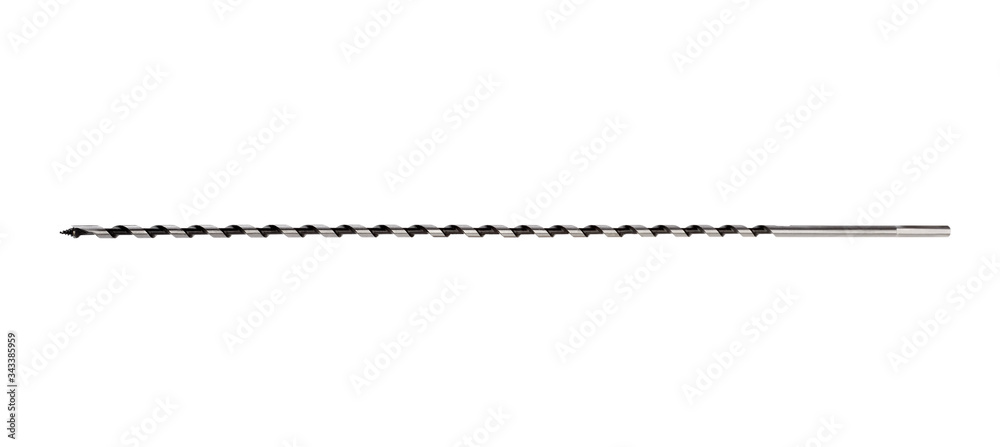 LONG WOOD AUGER DRILL BIT ISOLATED ON WHITE LONG WOOD AUGER DRILL BIT ISOLATED ON WHITE
