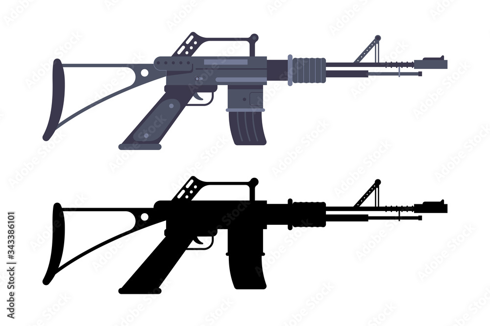 Assault rifle vector weapon isolated on a white background.