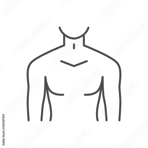 Male torso related vector thin line icon. Isolated on white background. Editable stroke. Vector illustration.