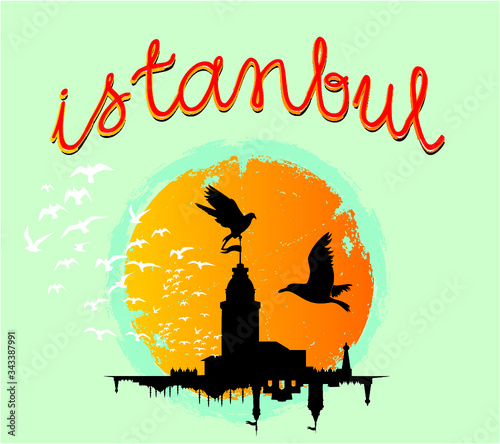 istanbul maiden tower print and embroidery graphic design vector art